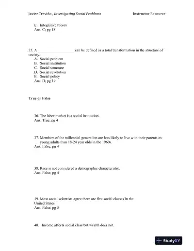 Investigating Social Problems 1st Edition Test Bank - Page 10 preview image
