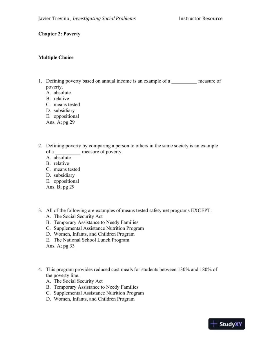 Investigating Social Problems 1st Edition Test Bank, page 13