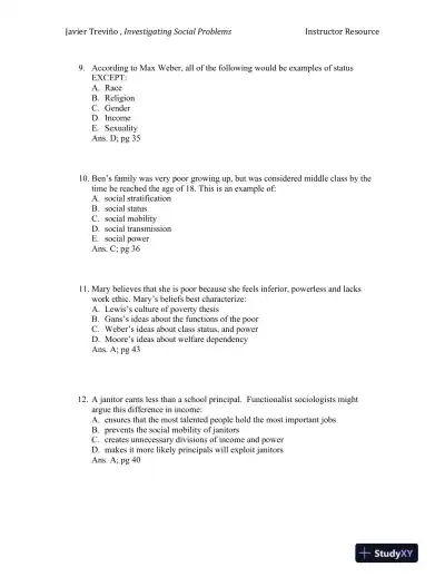 Investigating Social Problems 1st Edition Test Bank - Page 15 preview image