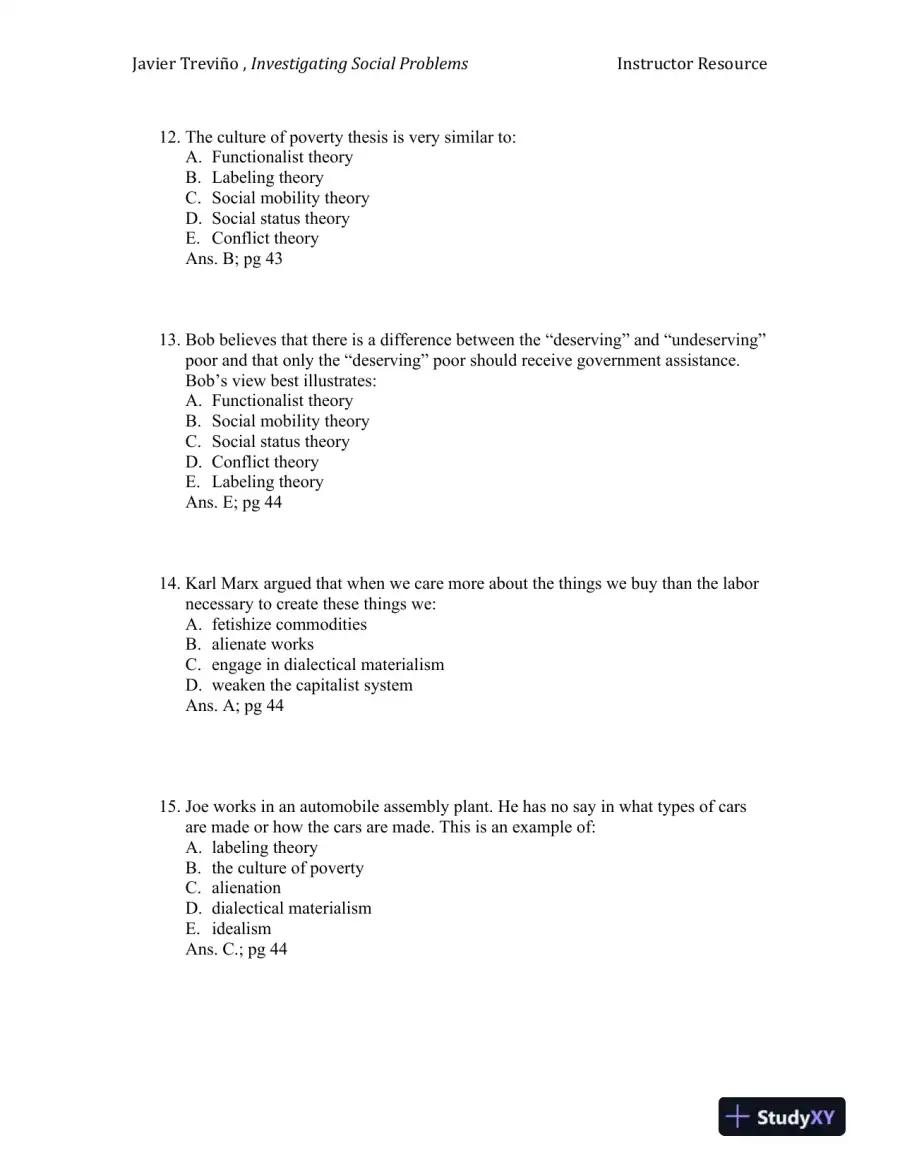 Investigating Social Problems 1st Edition Test Bank, page 16