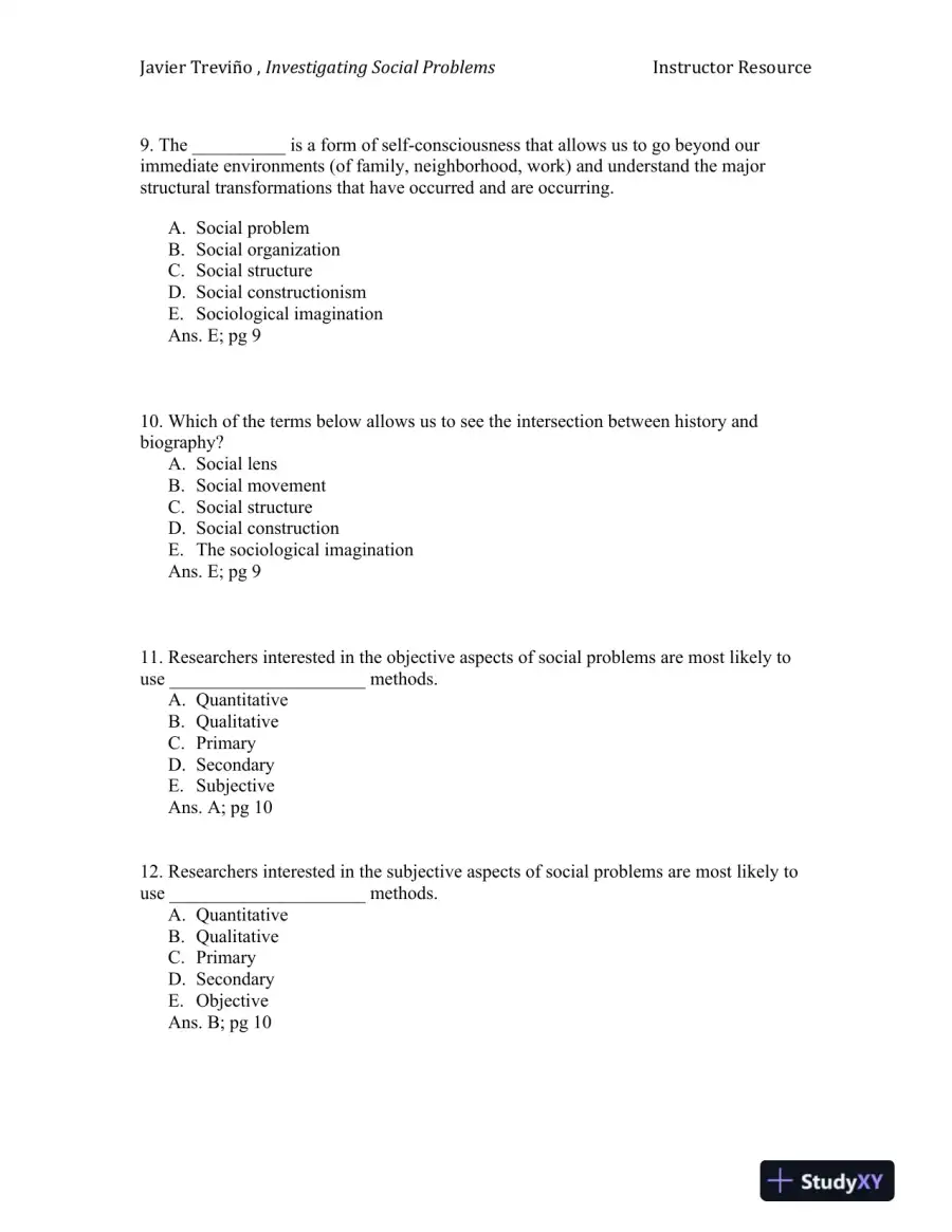Investigating Social Problems 1st Edition Test Bank, page 4