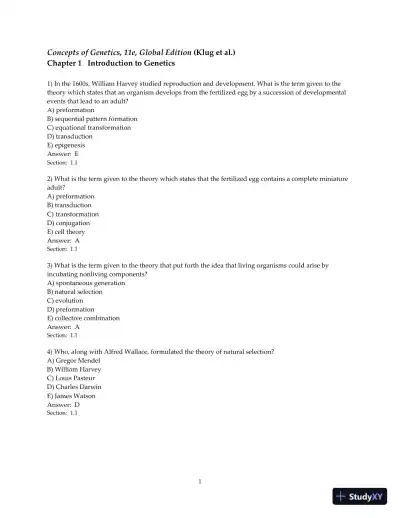 Concepts of Genetics, 11th Edition Test Bank - Page 1 preview image