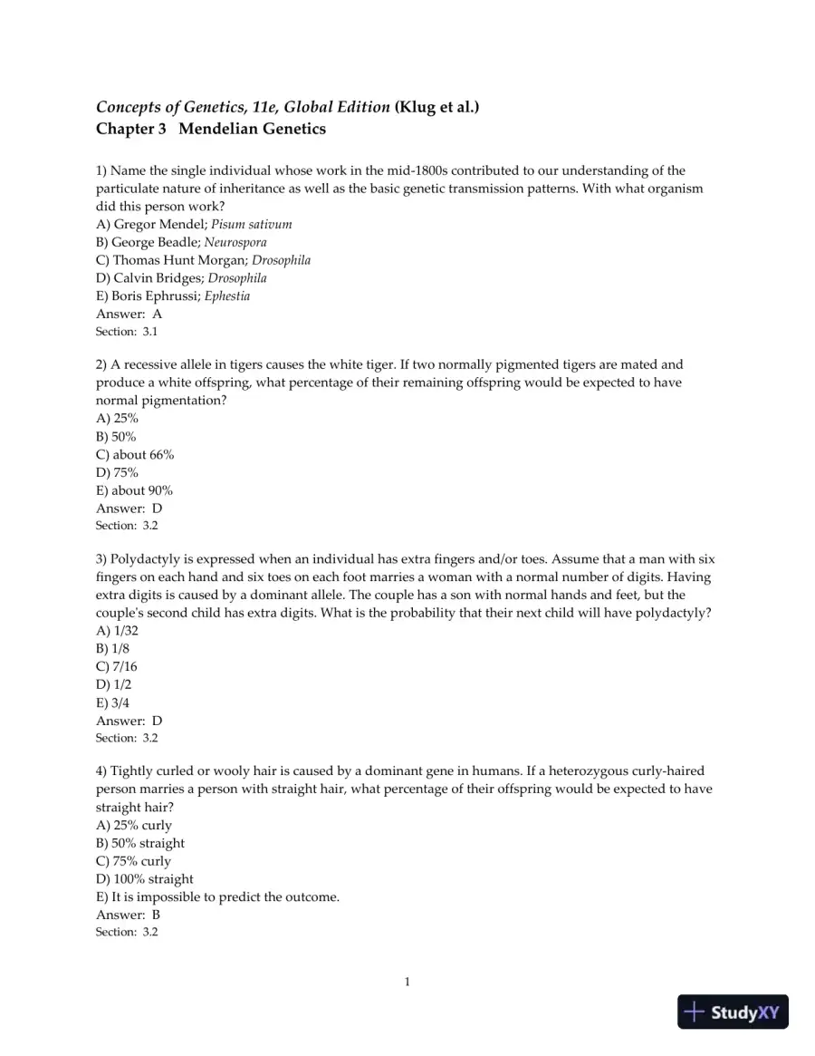 Concepts of Genetics, 11th Edition Test Bank, page 21