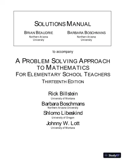 Solution Manual for A Problem Solving Approach to Mathematics for Elementary School Teachers, 13th Edition - Page 1 preview image