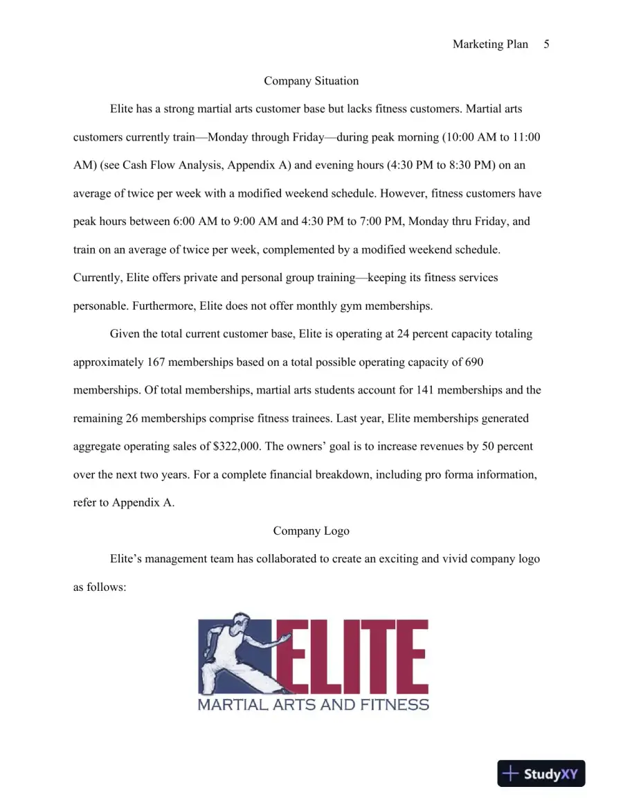 MBA570 Marketing Plan: Elite Martial Arts and Fitness - University of Phoenix, page 6