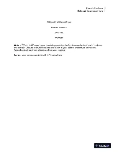 LAW 421 Role and Functions of Law - Page 1 preview image