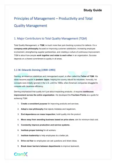 Principles of Management - Productivity and Total Quality Management - Page 1 preview image