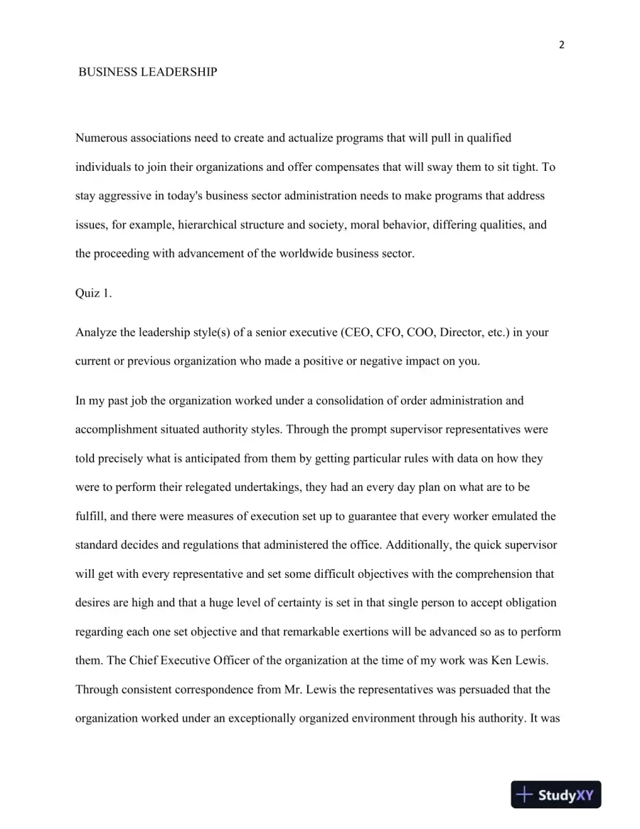 BUS 302 Assignment 2 Leadership Assessment, page 3