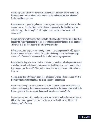 2020 PN Health Care Assessment Comprehensive Practice Exam With Answers (147 Solved Questions) - Page 6 preview image