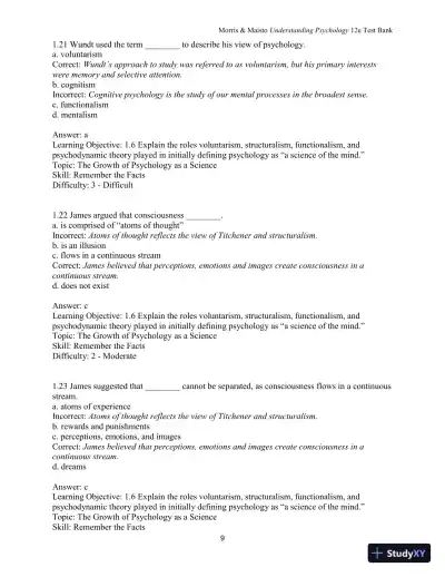 Test Bank for Understanding Psychology, 12th Edition - Page 10 preview image