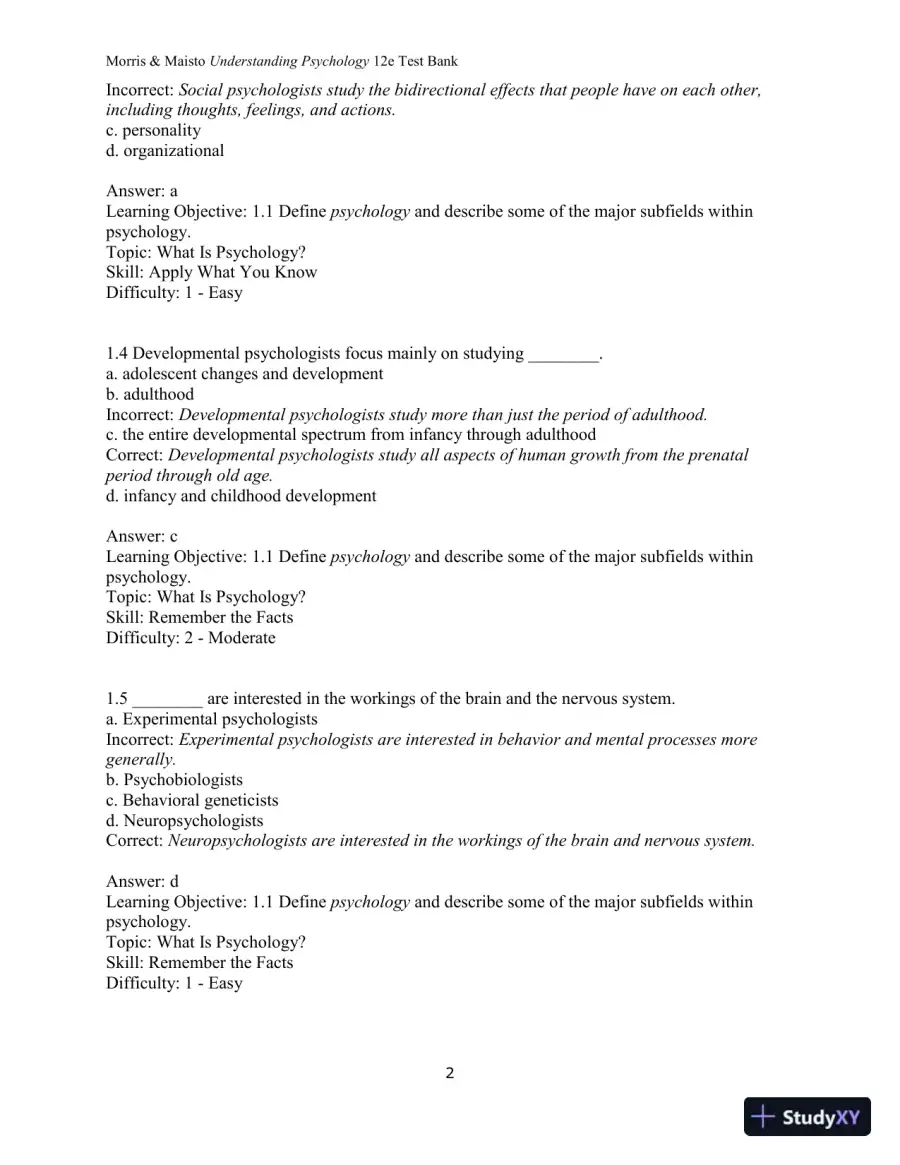 Test Bank for Understanding Psychology, 12th Edition, page 3