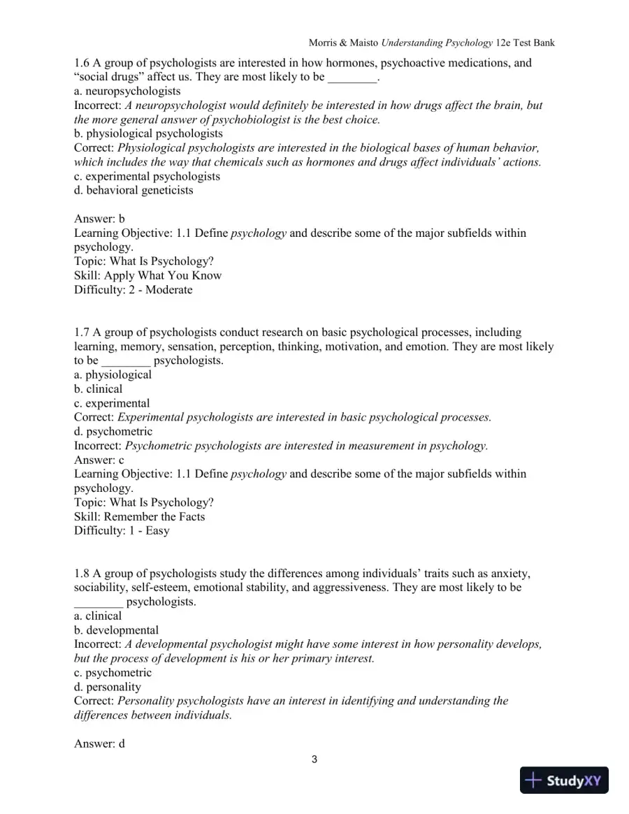 Test Bank for Understanding Psychology, 12th Edition, page 4
