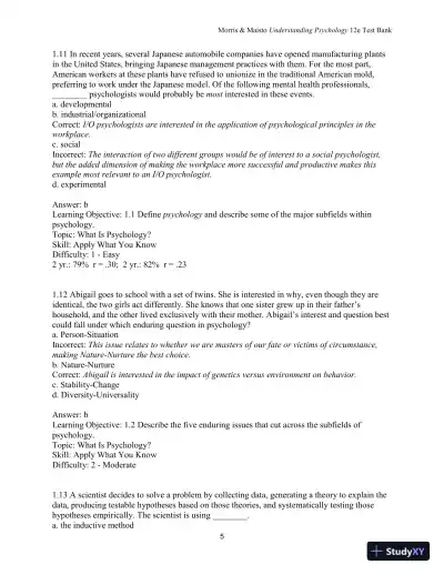 Test Bank for Understanding Psychology, 12th Edition - Page 6 preview image