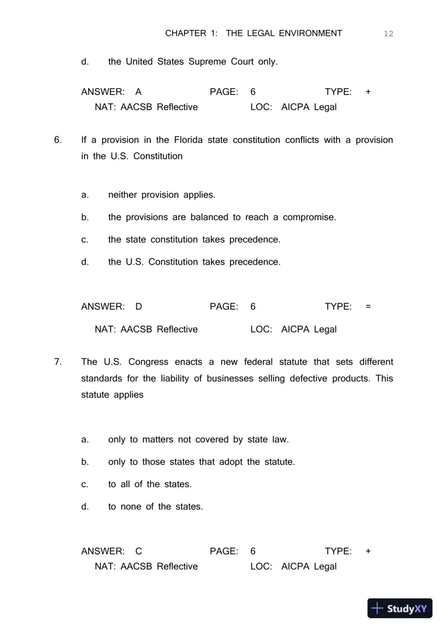Test Bank For Business Law Today Comprehensive, 8th Edition, page 16