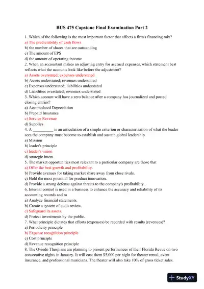 BUS 475 Capstone Final Examination Part 2 - Page 1 preview image