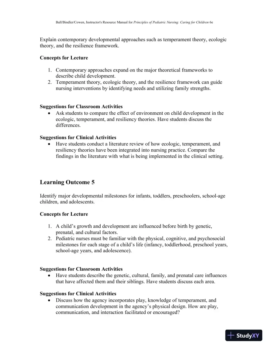 Class Notes for Principles of Pediatric Nursing Caring for Children, 6th Edition, page 20