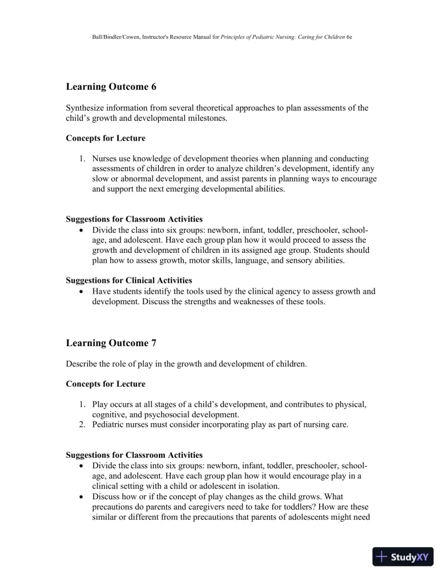 Class Notes for Principles of Pediatric Nursing Caring for Children, 6th Edition, page 21