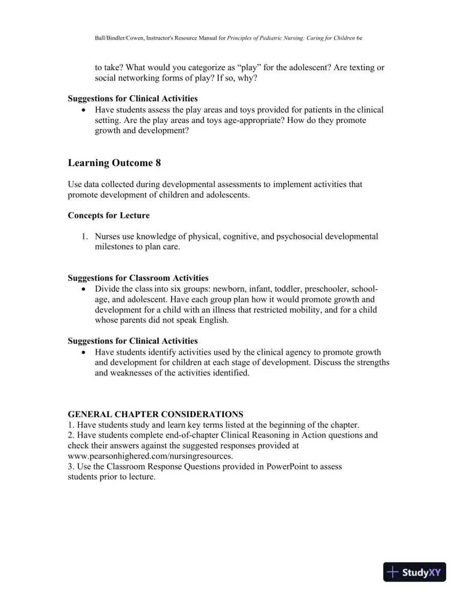 Class Notes for Principles of Pediatric Nursing Caring for Children, 6th Edition, page 22