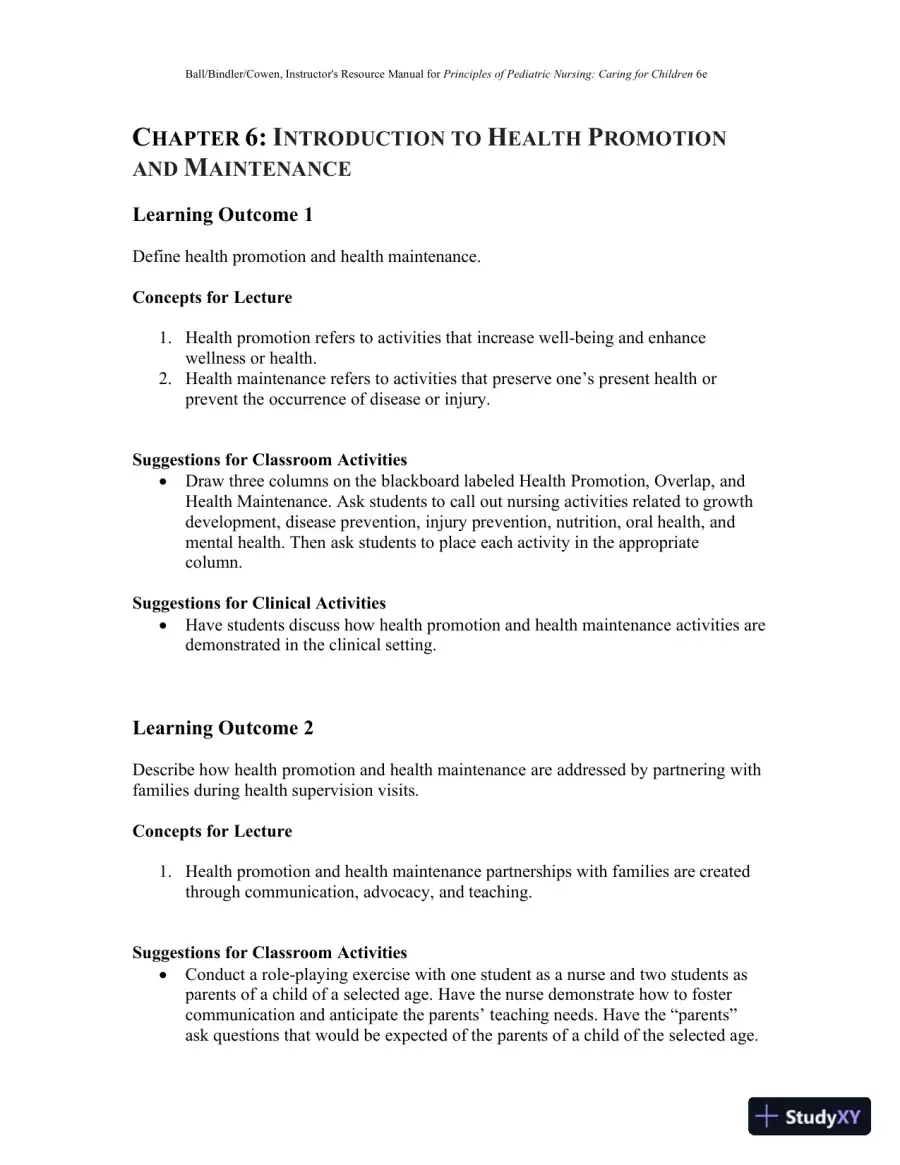 Class Notes for Principles of Pediatric Nursing Caring for Children, 6th Edition, page 28