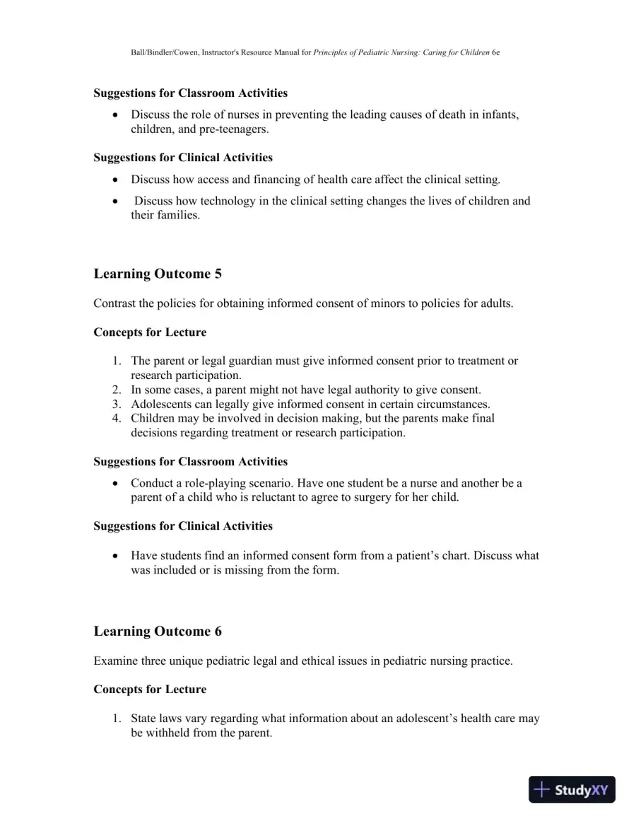 Class Notes for Principles of Pediatric Nursing Caring for Children, 6th Edition, page 4