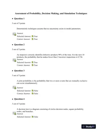 Assessment of Probability, Decision Making, and Simulation Techniques - Page 1 preview image