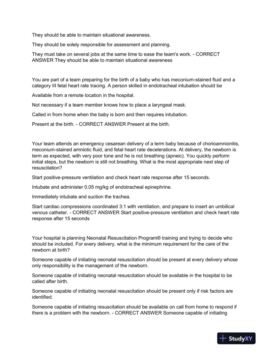 2022 NRP Clinical Analysis NRP Exam Part 1 to 2 With Answers (50 Solved Questions), page 5