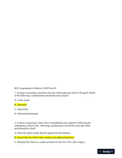 2019 ATI RN Form C Exam with Answers (78 Solved Questions) - Page 1 preview image