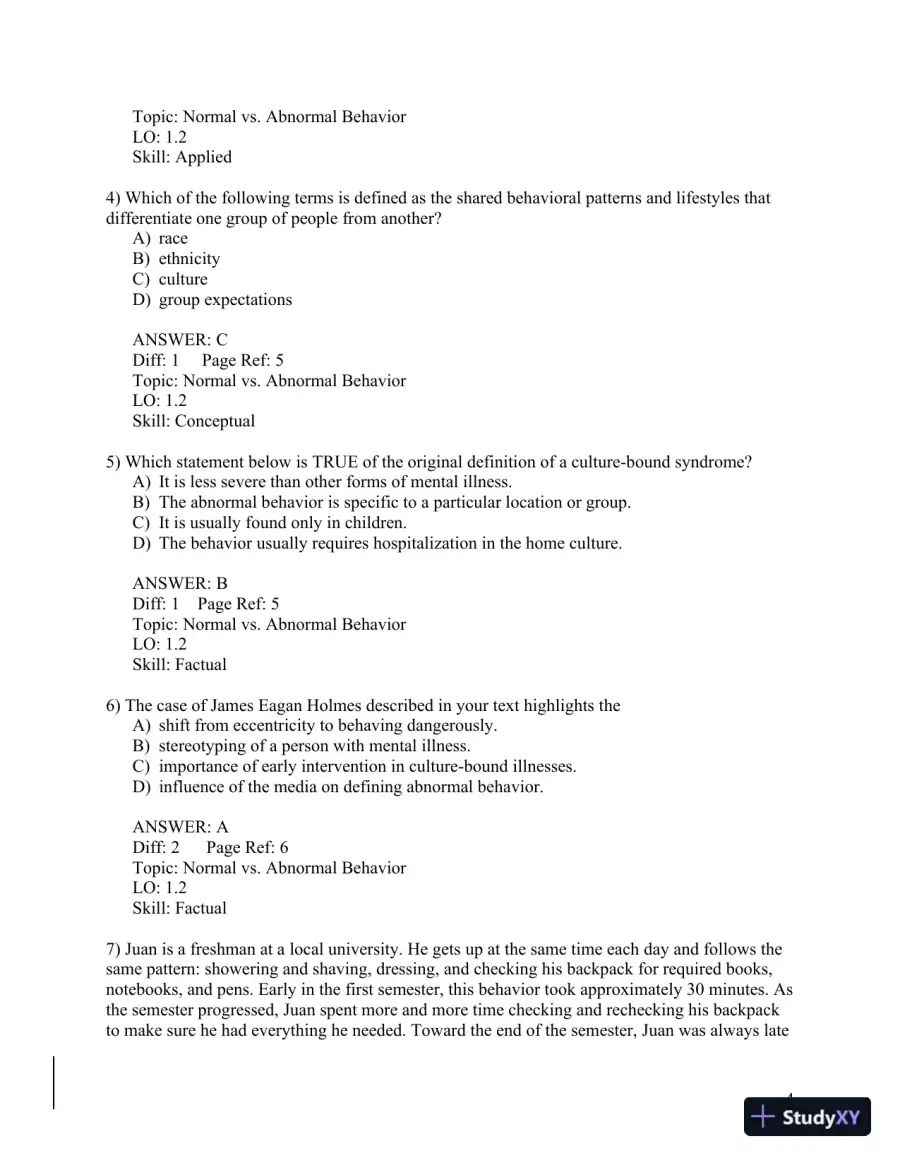 Abnormal Psychology: A Scientist-Practitioner Approach 4th Edition Test Bank, page 5
