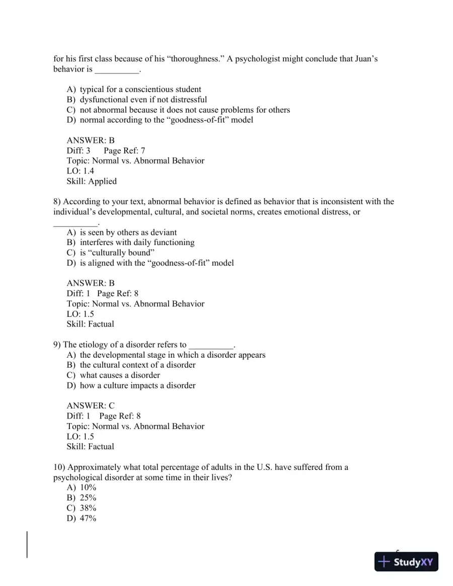 Abnormal Psychology: A Scientist-Practitioner Approach 4th Edition Test Bank, page 6