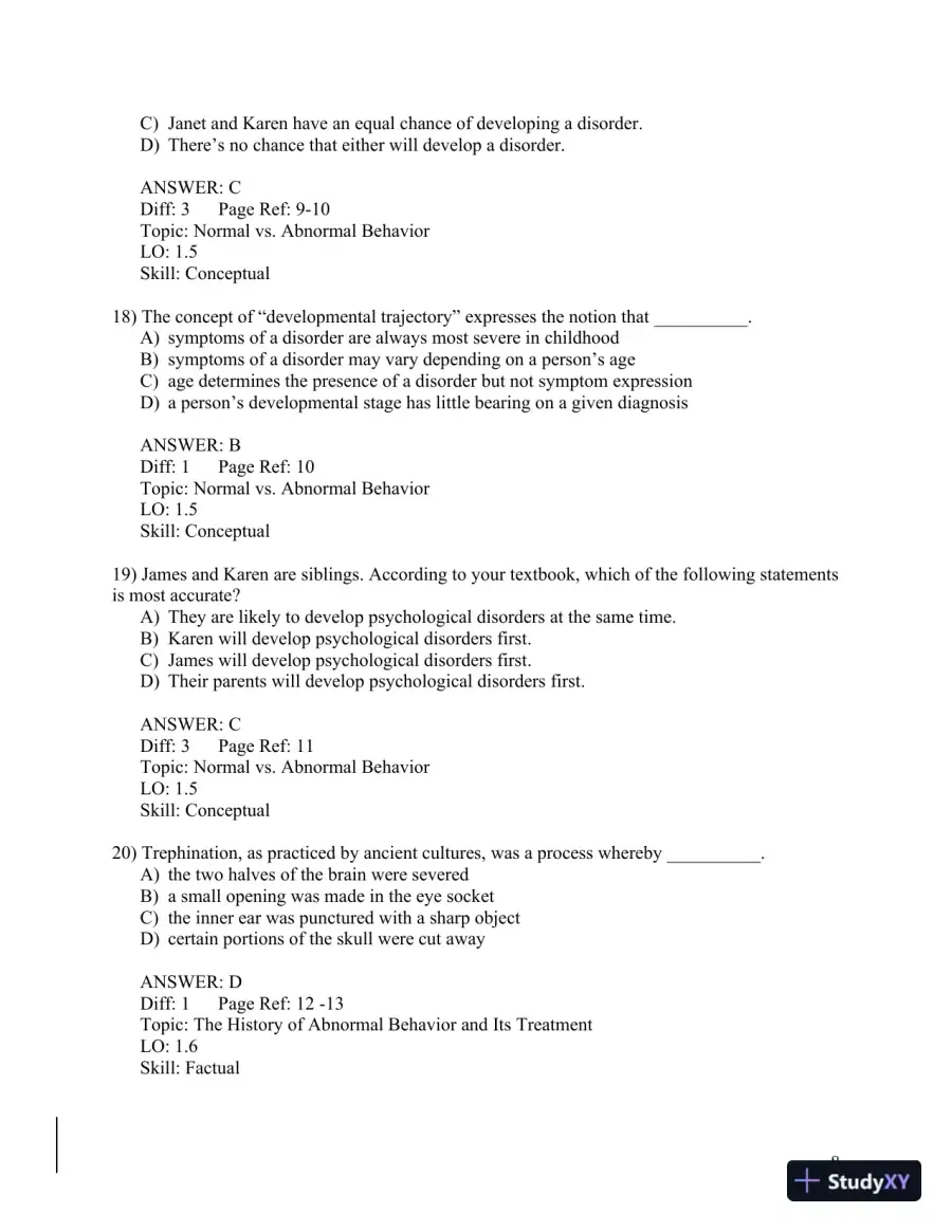 Abnormal Psychology: A Scientist-Practitioner Approach 4th Edition Test Bank, page 9