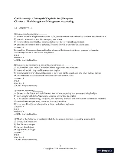 Test Bank For Horngren's Cost Accounting: A Managerial Emphasis, 16th Edition - Page 1 preview image