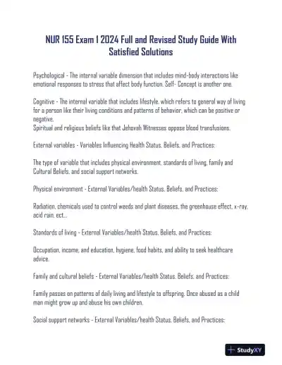 2024 NUR155 Psychology Practice Exam With Answers (280 Solved Questions) - Page 1 preview image