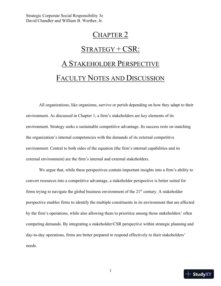 Strategic Corporate Social Responsibility: Stakeholders, Globalization, and Sustainable Value Creation Third Edition Solution Manual, page 11