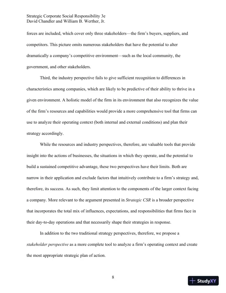 Strategic Corporate Social Responsibility: Stakeholders, Globalization, and Sustainable Value Creation Third Edition Solution Manual, page 18