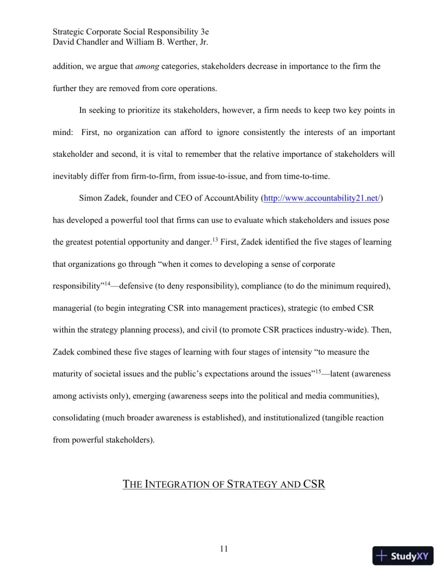 Strategic Corporate Social Responsibility: Stakeholders, Globalization, and Sustainable Value Creation Third Edition Solution Manual, page 21