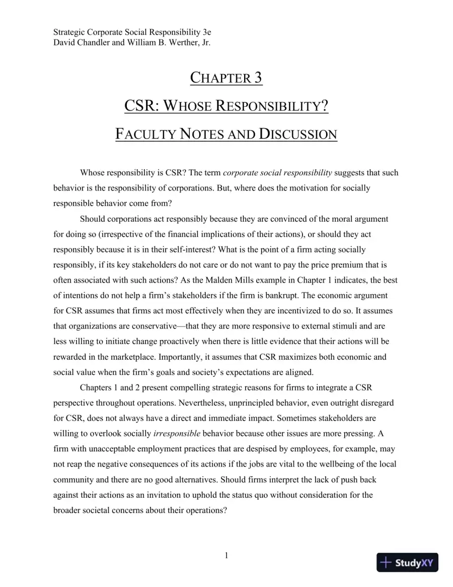 Strategic Corporate Social Responsibility: Stakeholders, Globalization, and Sustainable Value Creation Third Edition Solution Manual, page 29