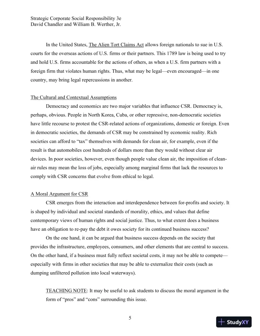 Strategic Corporate Social Responsibility: Stakeholders, Globalization, and Sustainable Value Creation Third Edition Solution Manual, page 6