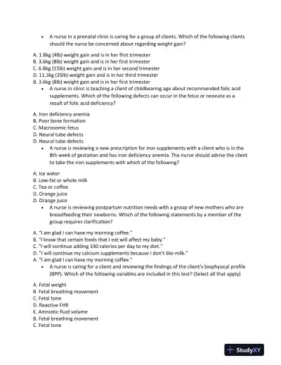 ATI Maternity Proctored Exam Version 5 With Answers (181 Solved Questions) - Page 11 preview image