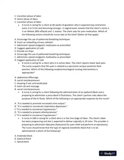 ATI Maternity Proctored Exam Version 5 With Answers (181 Solved Questions) - Page 14 preview image