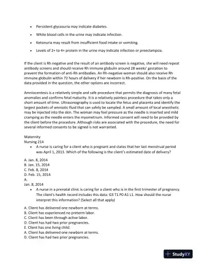 ATI Maternity Proctored Exam Version 5 With Answers (181 Solved Questions) - Page 8 preview image