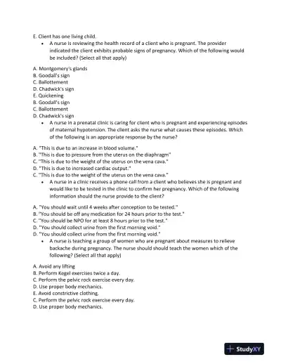 ATI Maternity Proctored Exam Version 5 With Answers (181 Solved Questions) - Page 9 preview image