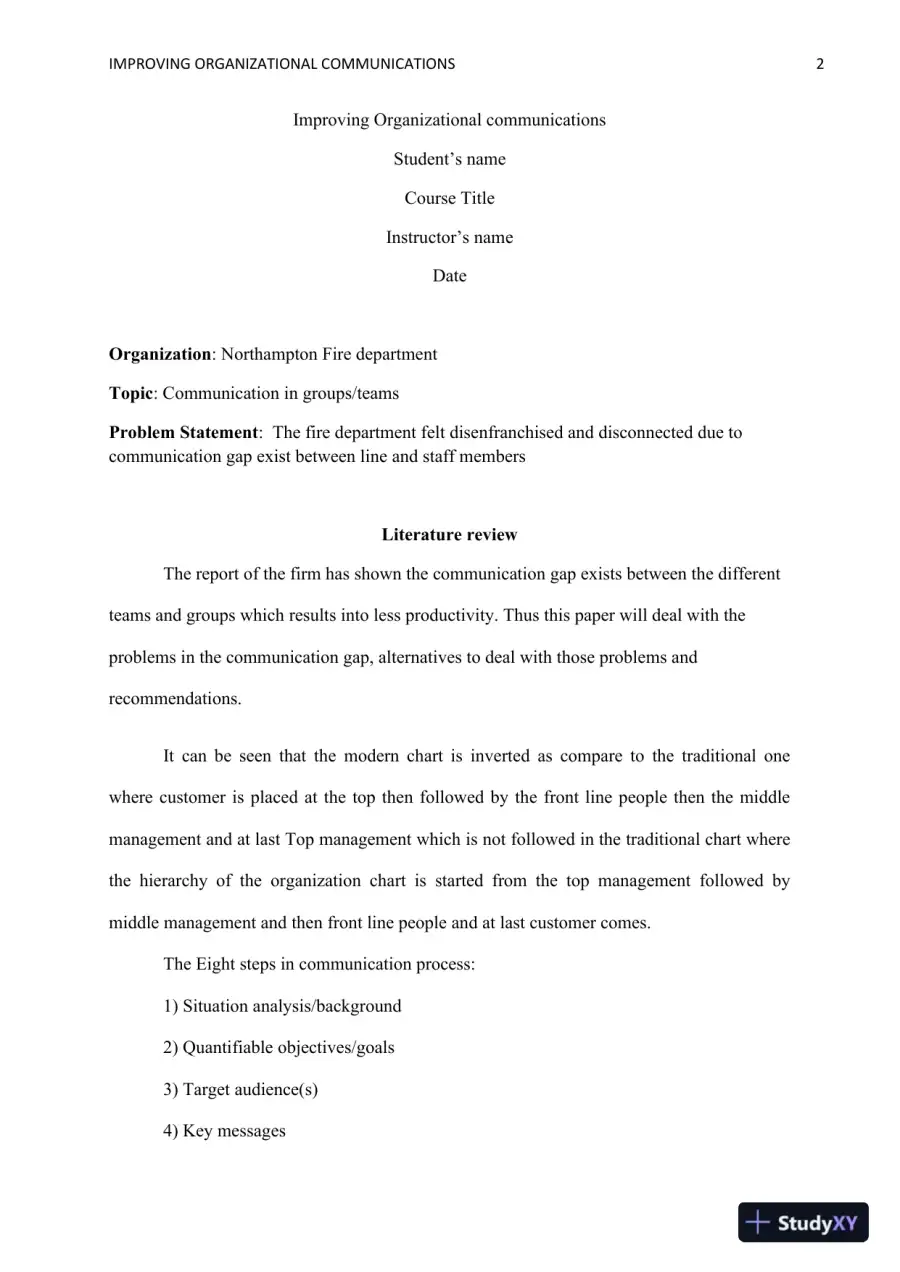 Bridging the Communication Gap: Enhancing Internal Communication for Improved Productivity in the Northampton Fire Department, page 3