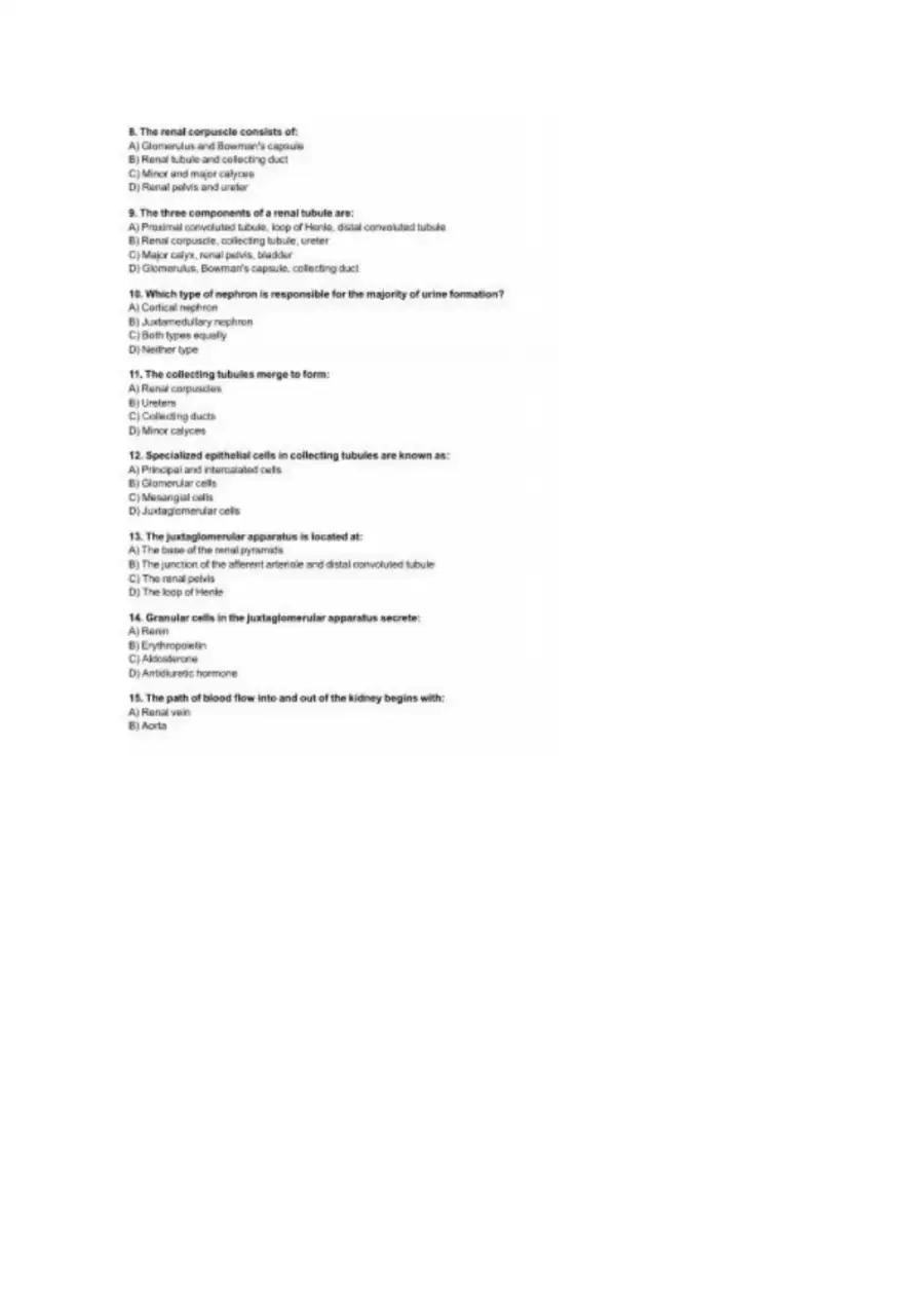 Practice Test Anatomy and Physiology – The Urinary, page 2