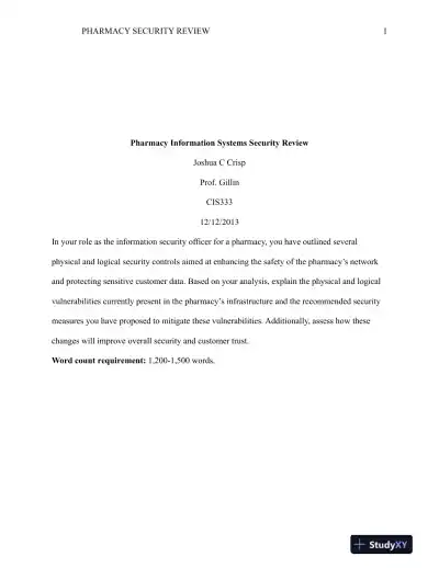 CIS333 Pharmacy Information Systems Security Review - Page 1 preview image