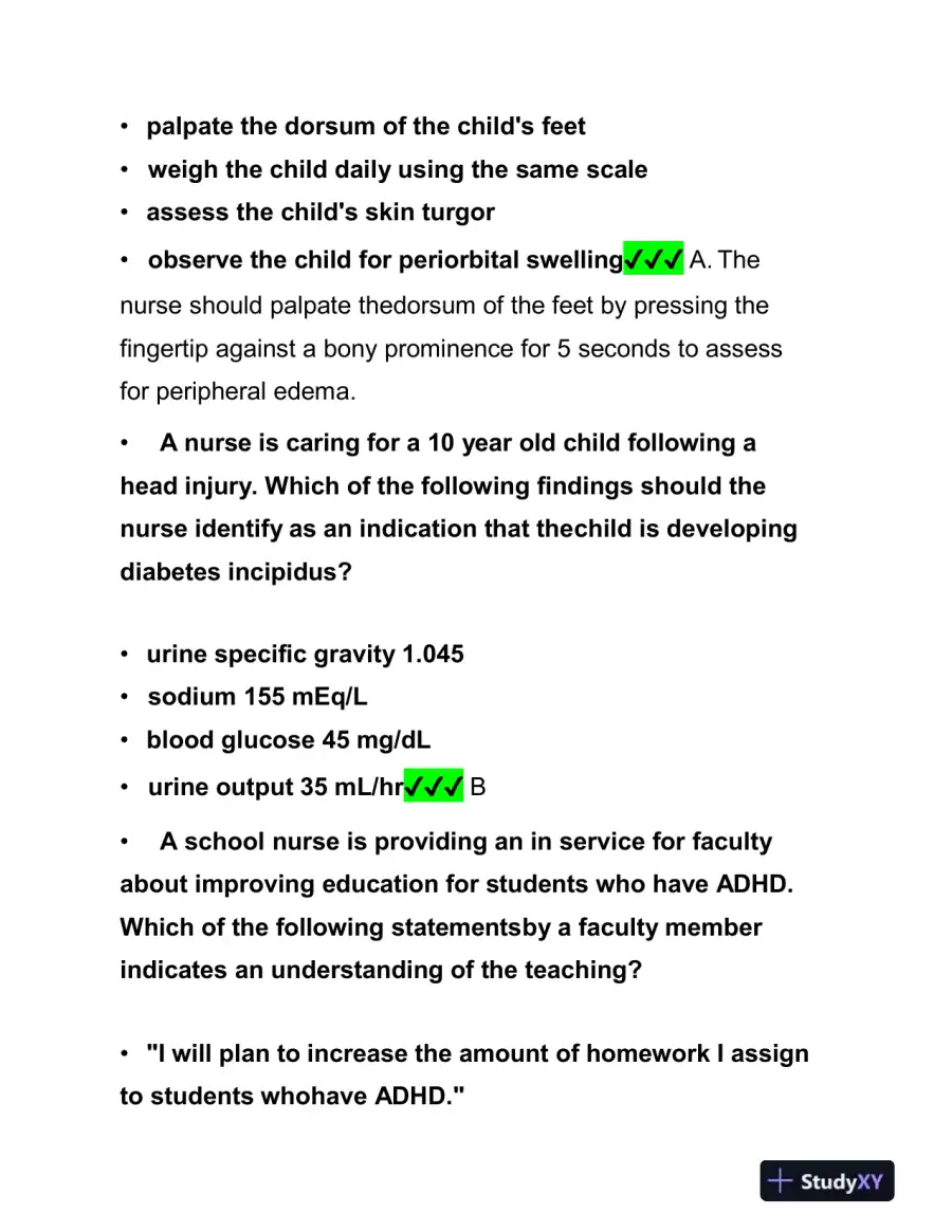 2019 ATI Pediatrics Proctored Exam with Answers (61 Solved Questions), page 12