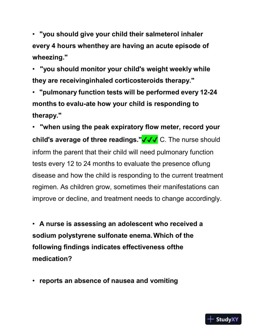 2019 ATI Pediatrics Proctored Exam with Answers (61 Solved Questions), page 7