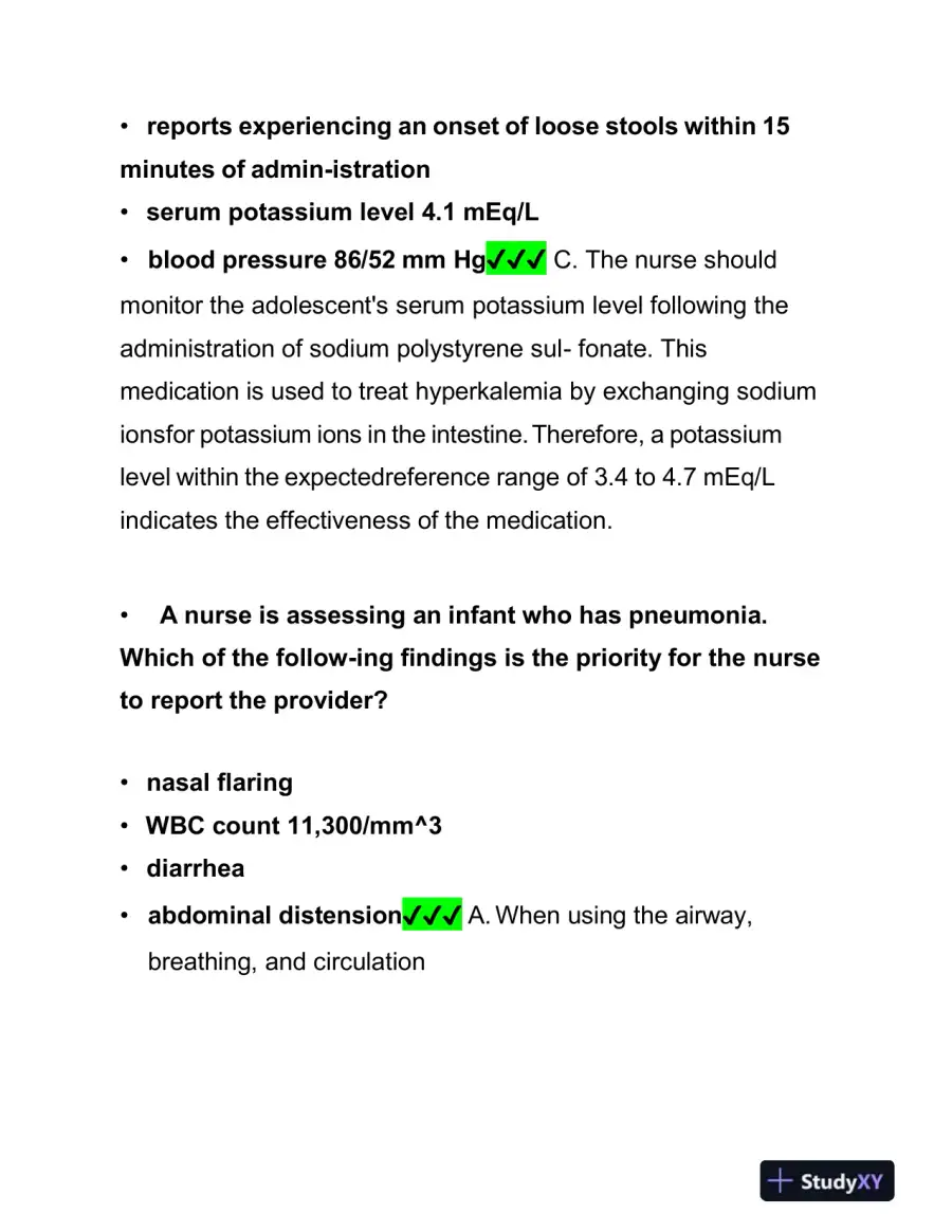 2019 ATI Pediatrics Proctored Exam with Answers (61 Solved Questions), page 8