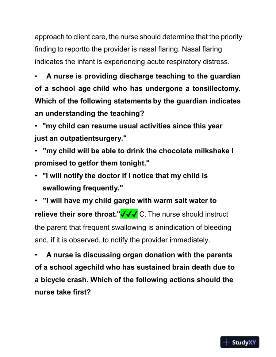 2019 ATI Pediatrics Proctored Exam with Answers (61 Solved Questions), page 9