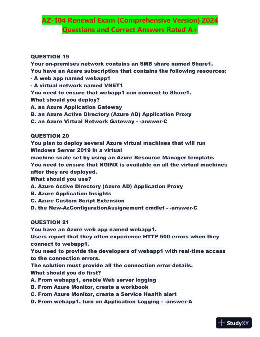 2024 AZ-104 Renewal Comprehensive Exam with Answers (270 Solved Questions), page 10