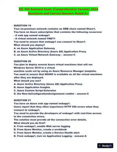 2024 AZ-104 Renewal Comprehensive Exam with Answers (270 Solved Questions) - Page 10 preview image